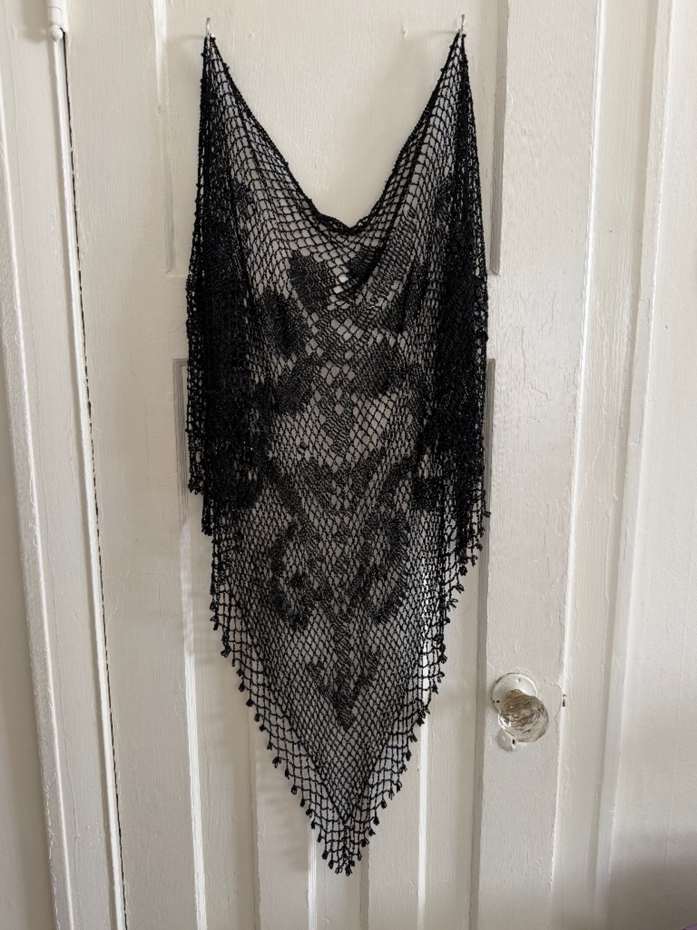 Large Black Crochet and Beaded Shawl